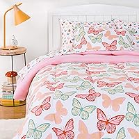Amazon Basics Kid's Easy Care Microfiber Bed-in-a-Bag 5-Piece Bedding Set, Twin, Butterfly Friends