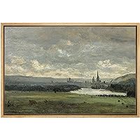 wall26 Framed Canvas Print Wall Art Pastel Storm Cloud Valley Lake Landscape Nature Wilderness Illustrations Fine Art Decorative Rustic Multicolor for Living Room, Bedroom, Office - 24