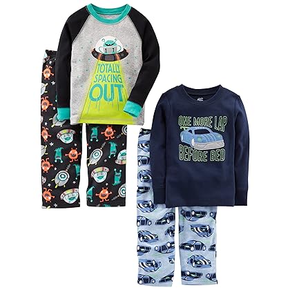 Simple Joys by Carter's Boys and Toddlers' 4-Piece Pajama Set (Cotton Top & Fleece Bottom)