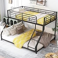 Twin XL Over Queen Bunk Bed with Ladder,Sturdy Metal Bedframe w/Safety Guardrails for Dorm,Bedroom,Guest Room,Easy Assemble,No Box Spring Needed,Black
