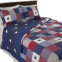 Lavish Home (Full/Queen 3-PC Caroline Patriotic Quilt Microfiber Americana Stars and Plaid Patchwork Blanket Set with 2 Shams – Home Bedding by LHC, Multicolor