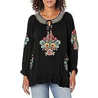 Women's Emb Peasant Top with Smocking