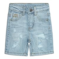 KIDSCOOL SPACE Baby Little Boys Summer Denim Shorts, Ripped Soft Elastic Band Inside Half Jean Pants