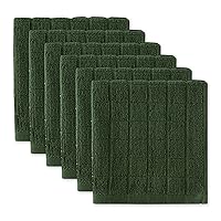 DII Basic Terry Collection Solid Windowpane Dishcloth Set, 12x12, Hunter Green, 6 Count