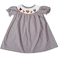 Baby Toddler Little Girls Fall Winter Thanksgiving Turkey Day Woven Cotton Hand Smocked Dresses