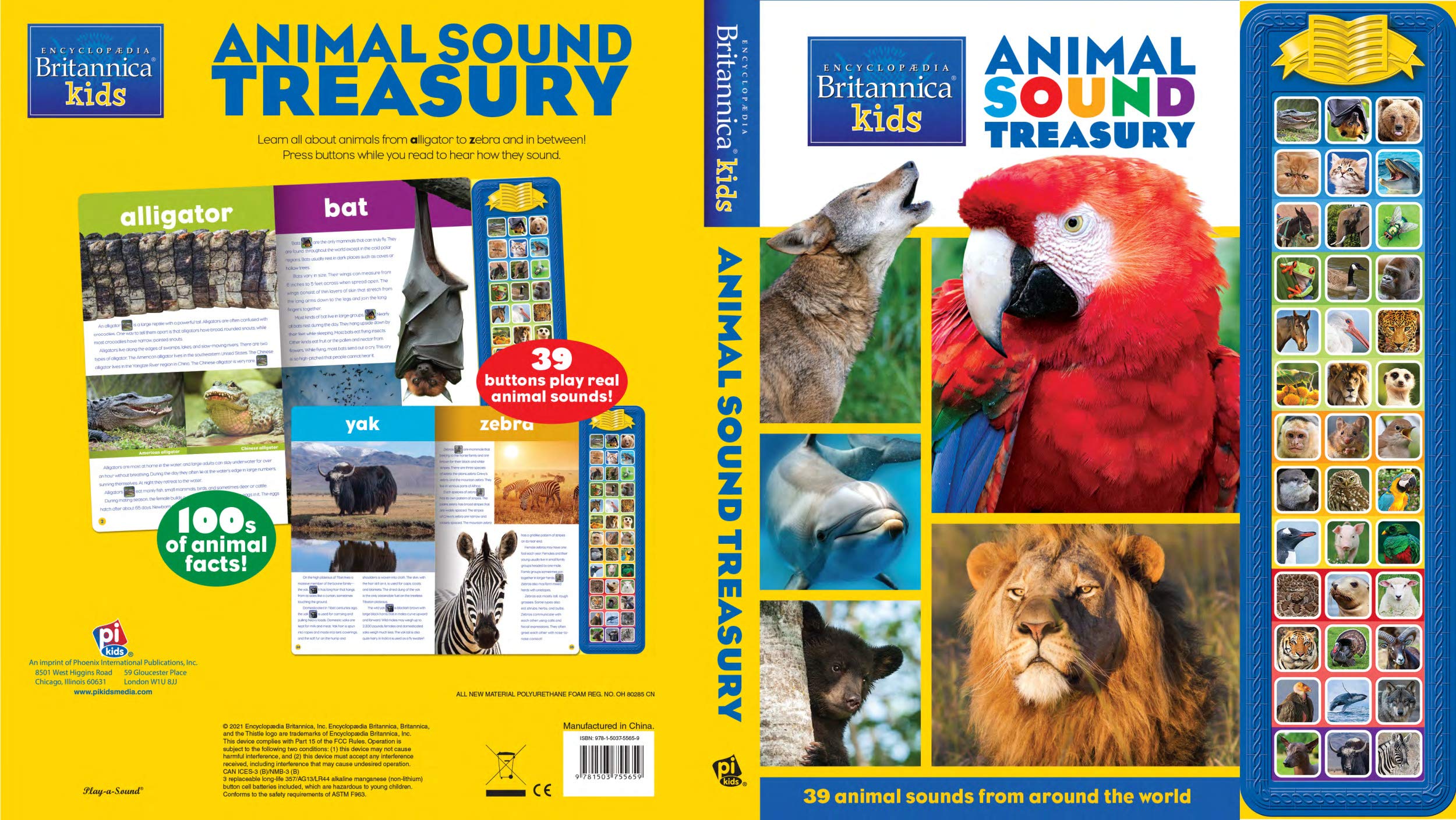 Encyclopaedia Britannica Kids - Animal Sound Storybook Treasury 39-Button Sound Book - PI Kids