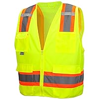 Pyramex Class 2 Surveyor's Safety Vest with 6 Pockets, Hi-Vis Lime