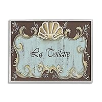 Stupell Industries La Toilette Aqua and Brown Scallop Shell Crest, Design by Bonnie Wrublesky Gray Framed Wall Art, 24 x 30