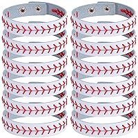 12 Pcs Genuine Leather Baseball Bracelets- Baseball Softball Wristbands Gifts- Baseball Athletes Bangle Cuff Wristband