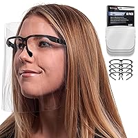 Salon World Safety Face Shields with Black Glasses Frames (Pack of 10) - Ultra Clear Protective Full Face Shields to Protect Eyes, Nose, Mouth - Anti-Fog PET Plastic, Goggles