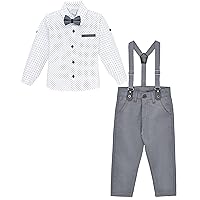 Lilax Boys Wedding Outfit, Toddler & Young Boys' Fashion Set, Dress Shirt, Bowtie and Suspenders, Pant Set 4 Pcs