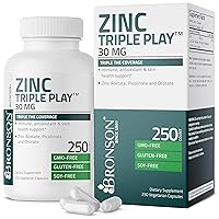 Zinc Triple Play 30 mg Triple Coverage Immune Support Zinc Supplement with Zinc Acetate, Picolinate & Orotate - Immune, Antioxidant & Skin Health Support - 250 Vegetarian Capsules