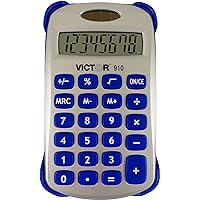 Victor 910 8-Digit Handheld Calculator with Cover, Battery and Solar Hybrid Powered LCD Display, Small Pocket Calculator for Students - Colors will vary ( Blue, Red or Green)