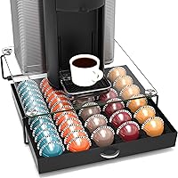 DecoBrothers Crystal Tempered Glass Vertuo Pod Holder Drawer, 30 Large or 60 Small Nespresso Capsule Organizer, Black