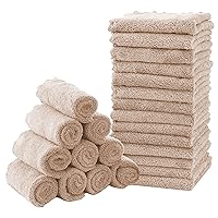 Baby Washcloths, 24 Pack - 8x8 Inches, Small Burp Cloths and Baby Wipes - Microfiber Coral Fleece Ultra Absorbent and Soft for Newborn, Infant and Toddlers - Brown