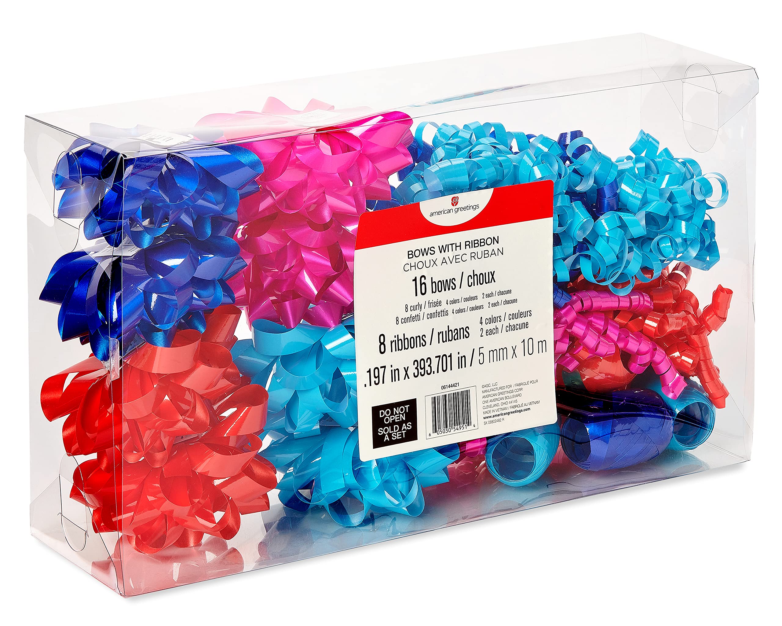 American Greetings Bows and Ribbon for Gift Wrapping (Turquoise, Fuchsia, Red and Royal Blue) for Christmas, Hannukah, Kwanzaa and All Holidays (24-Count)