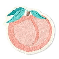 Peachy Clean Peach Fruit Shaped Bath Mat, Absorbent Tufted Floor Mat, Non-Slip Backing, Machine Washable, Peach/Green, 30.3