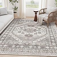 8x10 Area Rugs for Living Room,Non-Slip Backing Washable Rugs,Vintage Large Area Rug，Stain Resistant Home Decor Rug (Brown/Beige,8'x10')