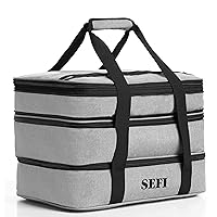 SEFI Insulated Casserole Dish Carrier 3 Decker for Hot Food or Cold Drink | Thermal Food Container with Expandable Compartment | Keep Food Warm for Travel, Picnic & Special Occasions (Grey)