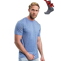 Merino.tech Merino Wool T-Shirt Mens - 100% Organic Merino Wool Undershirt Lightweight Base Layer + Hiking Wool Socks (Deep Blue, XX-Large)