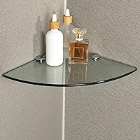 SAYAYO Glass Corner Shelf for Wall, 10 X 10 Inch Chrome Tempered Floating Glass Shelves for Bathroom 1 Pack, Clear