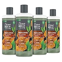 DOVE MEN + CARE Rebalance Body Wash Tea Leaves and Chaga 4 Count With Vitamin and Mineral Complex Moisturizing Body Wash with Plant Based Ingredients 18 oz