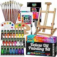Tabletop Easel and Oil Paint Set - Art Painting Kit 41 Art Supplies - 24 for Oil Painting 10 Paint Brushes 1 Palette Knife 3 Canvases for Painting 1