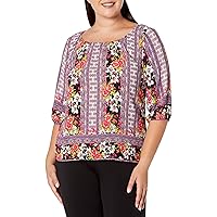 Star Vixen Women's 3/4 Sleeve Peasant Elastic-Hem Top