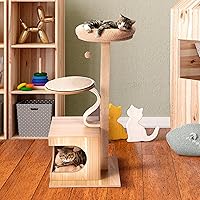 3-Level Cat Condo Tree with Bed, Scratch & Hanging Cat Toy, Large, Tan