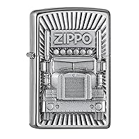 ZIPPO Zippo Trucker - Street Chrome™ - Emblem Attached - Windproof Lighter Refillable in Quality Gift Box