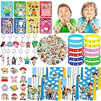 Toy Inspired Story Party Favors,Toy Inspired Story Party Supplies,Included Face Sticker,Keychains,Brooch and Wristband,Birthday Gifts Supplies,Goodie Bags Stuffers for Boy-All 110 Pcs