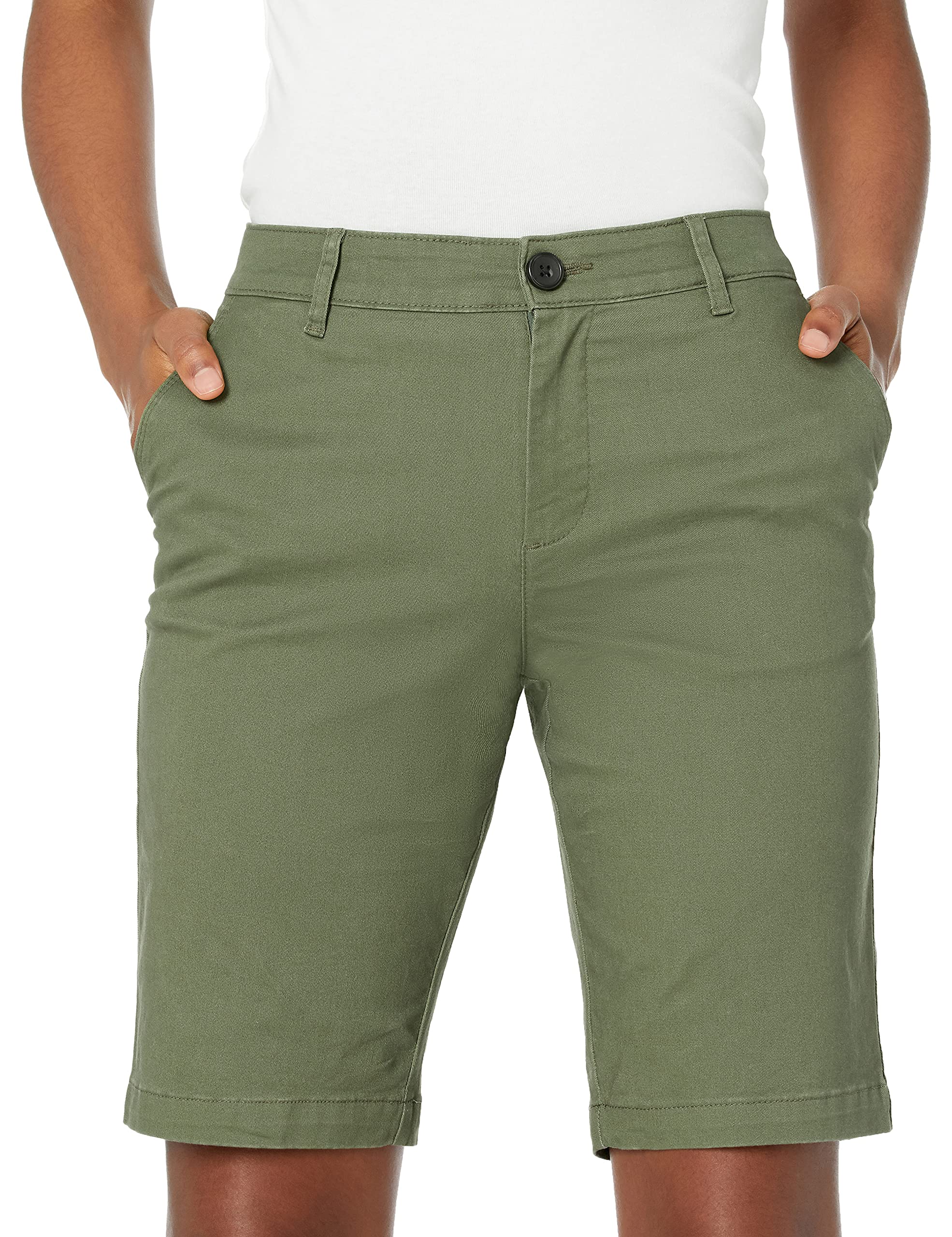 Amazon Essentials Women's Mid-Rise Slim-Fit 10 Inch Inseam Bermuda Khaki Short