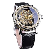 FORSINING Winner Retro Manual Mechanical Skeleton Watch with Diamond and Carving Flower Craft Men Skeleton Wrist Watch Mechanical Classic Roman Number