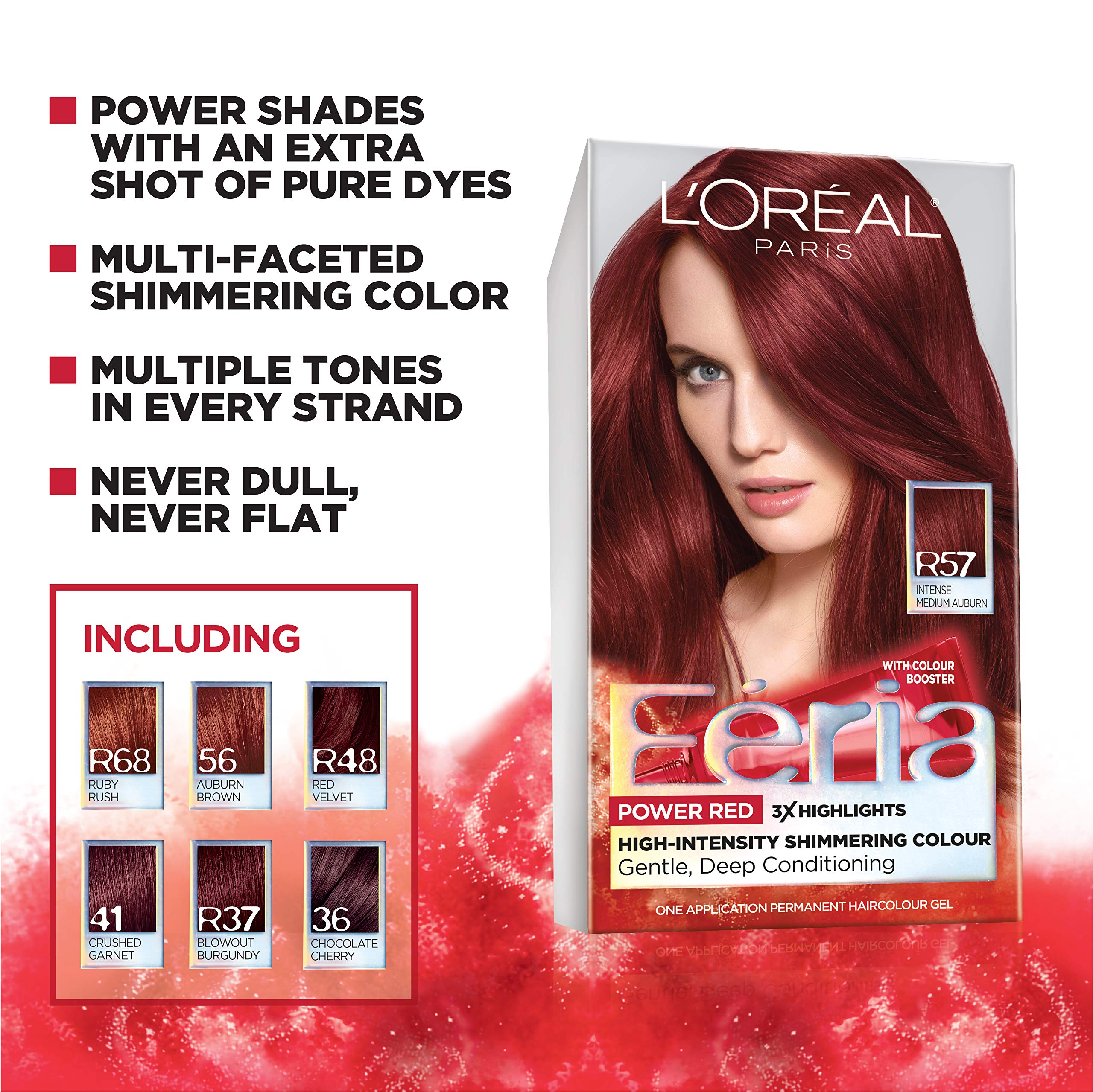 Mua L'Oreal Paris Feria Multi-Faceted Shimmering Permanent Hair Color, R57  Cherry Crush (Intense Medium Auburn), Pack of 1, Hair Dye trên Amazon Mỹ  chính hãng 2023 | Giaonhan247