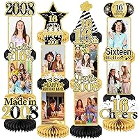 ZOiiWA 12Pcs 16th Birthday Decorations Black Gold Honeycomb Centerpieces for Kids Boys Girls Party Decor Happy 16th Birthday Photo Centerpieces for Table Supplies Sweet 16th Photo Props Party Favor