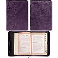 Christian Art Gifts Women's Fashion Bible Cover Faith Hebrews 11:1, Purple Paisley Faux Leather, Large