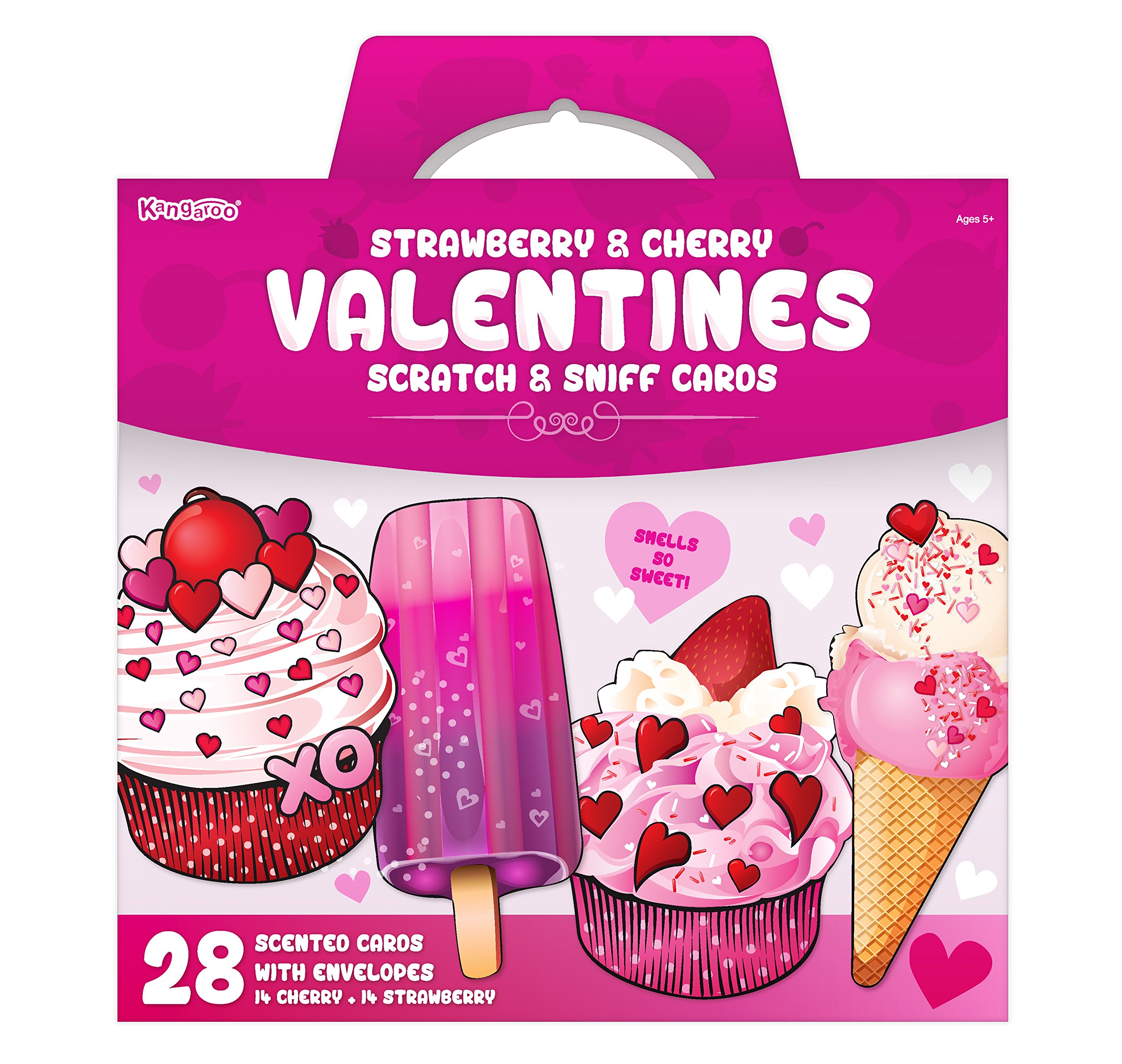 28-Pack Strawberry & Cherry Valentines Day Cards with Envelopes I Scratch & Sniff Valentines Day Cards for Kids School I Valentines Day Gifts for Kids Party Favor I Valentines Cards for Kids Classroom