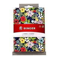 Singer Print Fabric, 100% Cotton, 1 Yard Precut, Floral Navy