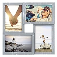 Malden International Designs Puzzle Wall Collages Berkshire Graywash Dimensional Wall Collage Picture Frame, 4 Option, 4-4x6, Gray