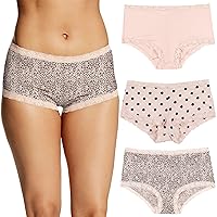 Maidenform Women's Microfiber Pack, One Fab Fit Boyshort Panties with Lace, 3-Pack, Sandshell/Modern Dot/Leopard Print