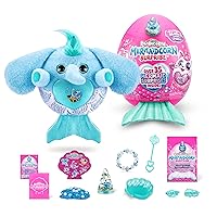 Rainbocorns Mermaidcorn (Elephant) by ZURU, Collectible Plush, Mermaid Surprises, Cuddle Plush Stuffed Animal, Surprise Egg, Stickers, Magic Sands & Bubble Mixture, for Girls 3+ Up