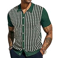 PJ PAUL JONES Mens Polo Shirt Short Sleeve Vintage 70s Knit Button Down Polo Shirts Casual Contrast Knitwear