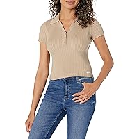 Calvin Klein Women's Regular Ribbed Cap Sleeve Polo Shirt