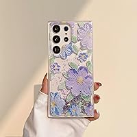 Compatible with Samsung Galaxy S24 Ultra Case Oil Painting Flower Case Glow in The Dark Liquid Fluorescent Floating Floral Case Women Girly Light up Case Soft TPU Luminous Phone Cover, Purple