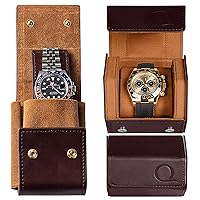 Single Leather Travel Watch Roll Case + Leather Travel Watch Pouch (Brown/Tan)