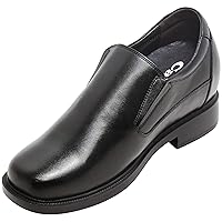 CALTO Men's Invisible Height Increasing Elevator Shoes - Black Leather Slip-on Lightweight Casual Loafers - 3.6 Inches Taller - K31714