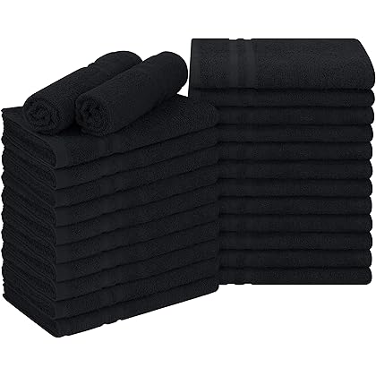 Utopia Towels - Cotton Bleach Proof Salon Towel (16x27 inches) - Bleach Safe Gym 100% Cotton Hand Towel (24 Pack, Black)
