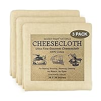 100% Cotton Cheesecloth for Basting Turkey, Canning, Straining, Cheesemaking, Natural Ultra-Fine, 9 sq ft, Pack of 3
