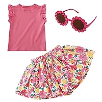 Flofallzique Summer Toddler Girl Outfit 3 Piece Cotton T Shirt and Floral Girls Shorts Set with Sunglasses