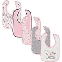 Cudlie 5-Pack Baby Bibs for Drooling Teething and Feeding Infants - Baby Drool Bibs for Baby Girl - Newborn Accessories & Gifts, I Love Mommy/Pink